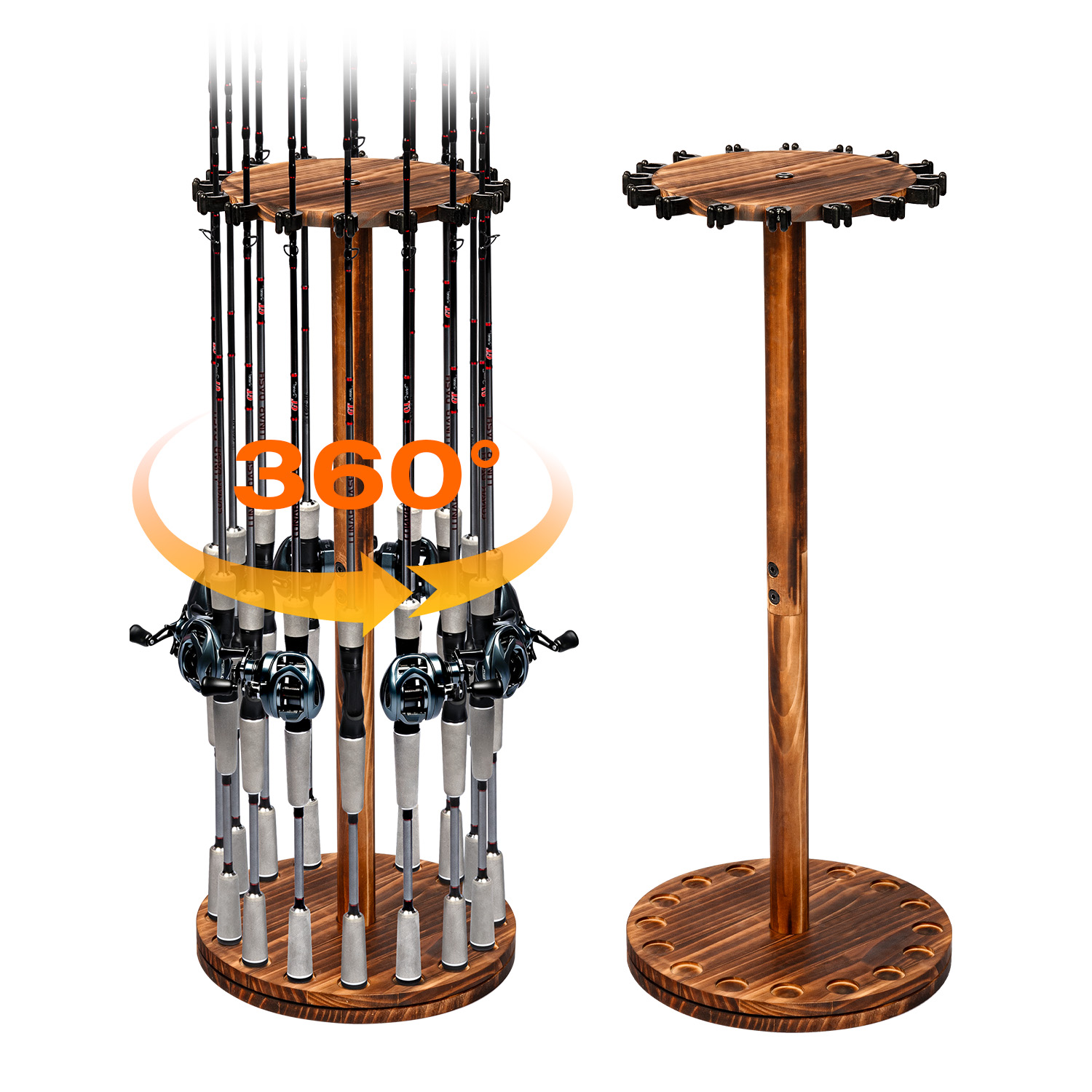 Fishing Rod Pod - Round Carbonized Wood Fishing Rod Holder
